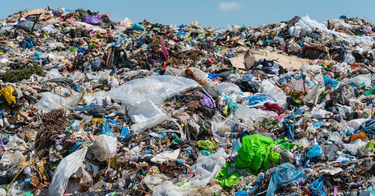 Piles of plastic waste in a landfill