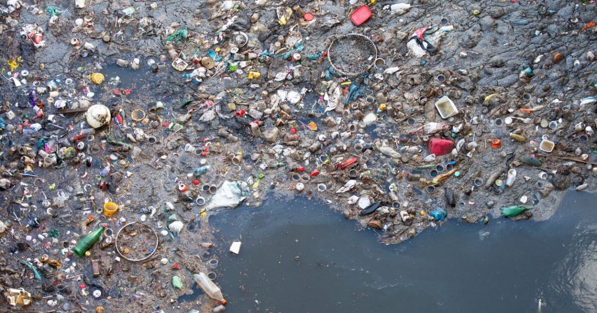 A birds eye view of pollution floating on the surface of water